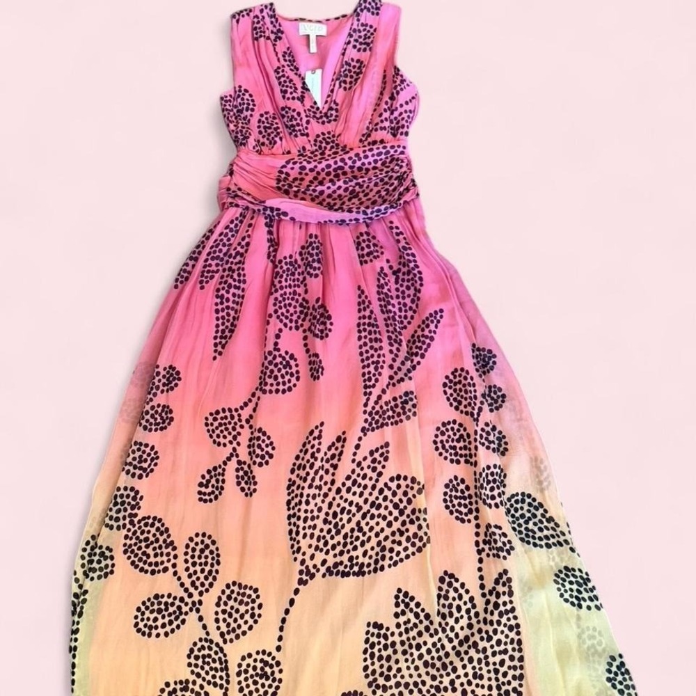 Anthro Verb Pink Ombre Midi Dress Polka Dot Wrap Style NWT XXS